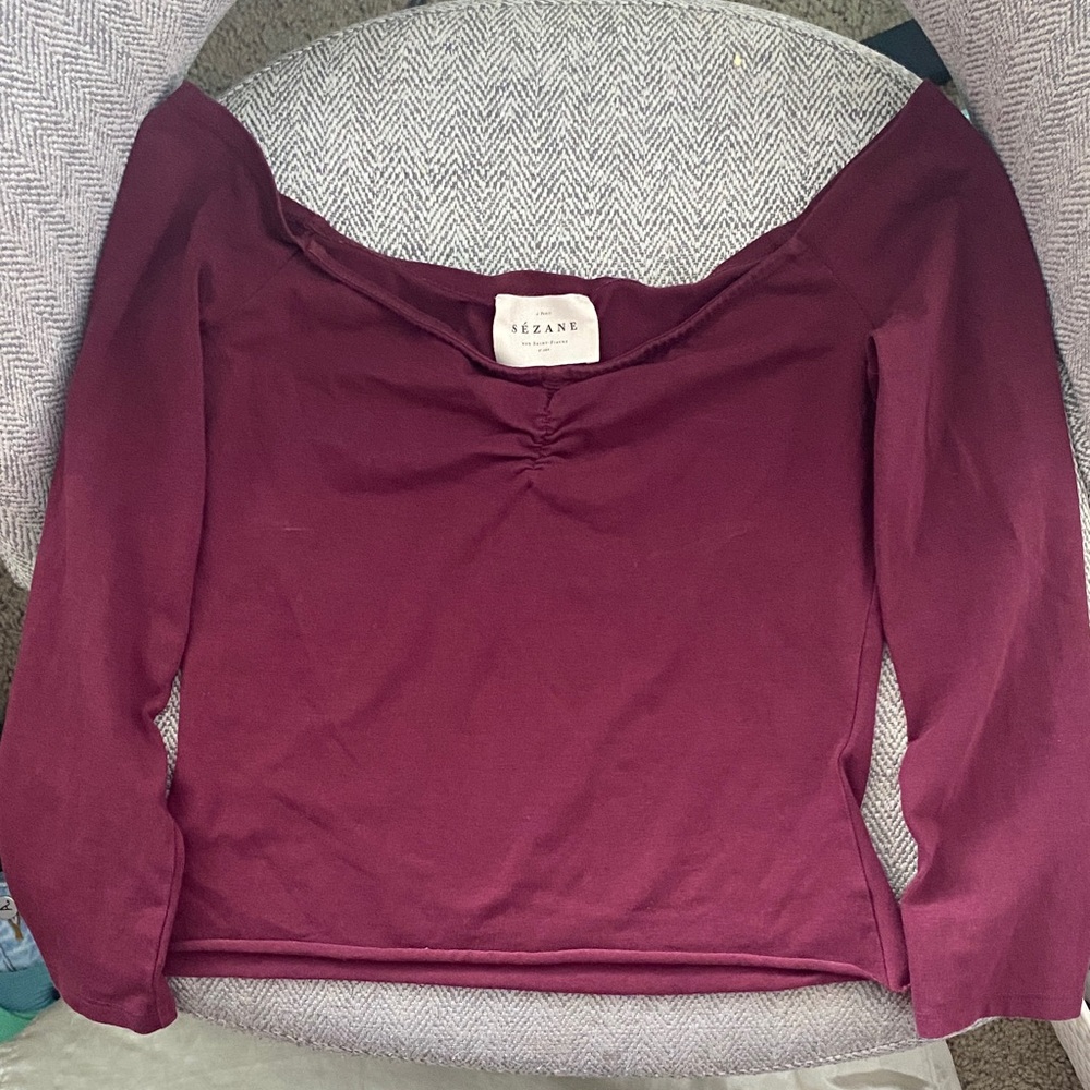Sezane Women's Long-Sleeve Off-Shoulder Top in Burgundy